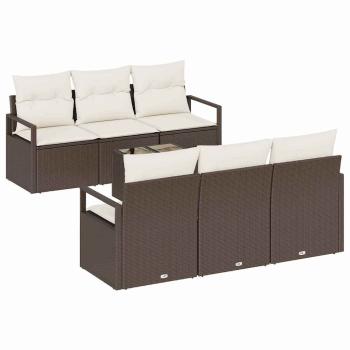 Sofa Set mit Kissen 7 pcs Braun und Creme Poly Rattan