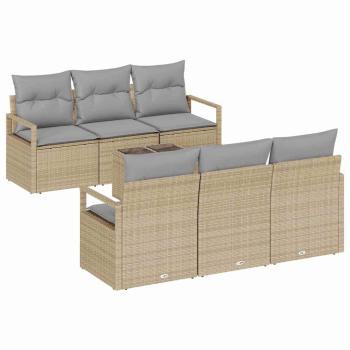 7-tlg. Garten-Sofagarnitur mit Kissen Beige Poly Rattan