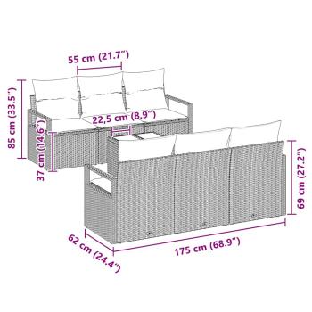 7-tlg. Garten-Sofagarnitur mit Kissen Beige Poly Rattan