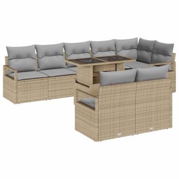 ARDEBO.de - 9-tlg. Garten-Sofagarnitur mit Kissen Beige Poly Rattan