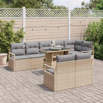 9-tlg. Garten-Sofagarnitur mit Kissen Beige Poly Rattan