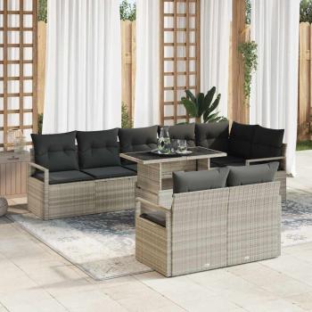 ARDEBO.de - 9-tlg. Garten-Sofagarnitur mit Kissen Hellgrau Poly Rattan