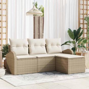 ARDEBO.de - 4-teiliges Garten Sofa Set mit Kissen Beige Poly Rattan