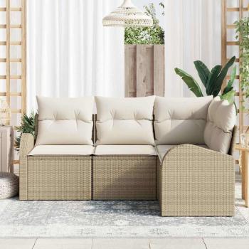 4-teiliges Garten Sofa Set mit Kissen Beige Poly Rattan