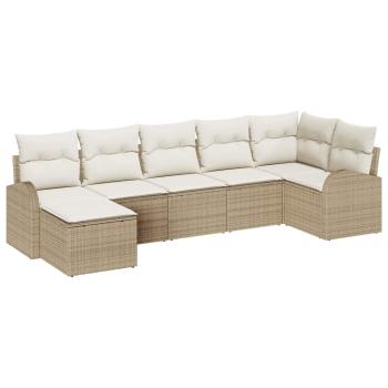 ARDEBO.de - 7-teiliges Gartensofa-Set mit Kissen, Beige Poly Rattan