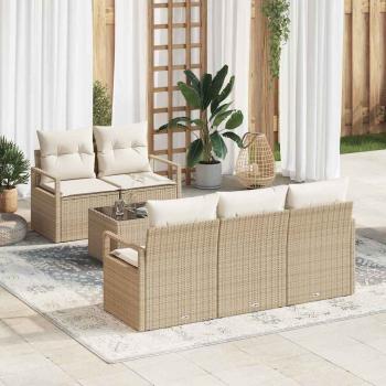 ARDEBO.de - 6-teiliges Garten-Sofaset mit Kissen Beige Poly-Rattan