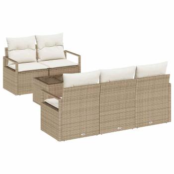 6-teiliges Garten-Sofaset mit Kissen Beige Poly-Rattan
