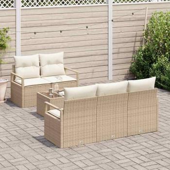 6-teiliges Garten-Sofaset mit Kissen Beige Poly-Rattan
