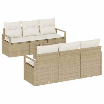 7-teiliges Garten Sofa Set mit Kissen Beige Poly Rattan