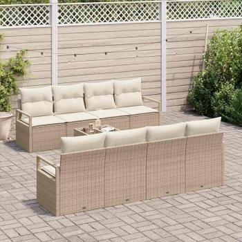 9-teilige Garten Sofa Set mit Kissen Beige Poly Rattan
