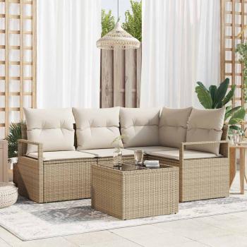 ARDEBO.de - 5-teiliges Garten Sofa Set mit Kissen Braunes Poly-Rattan