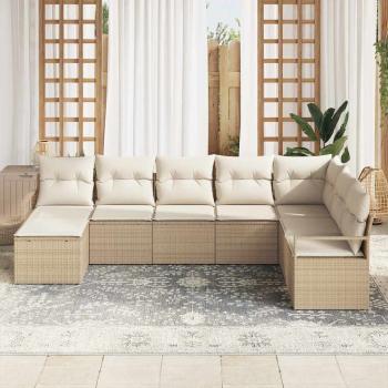 8-teiliges Garten Sofaset mit Kissen in Beige aus Poly Rattan