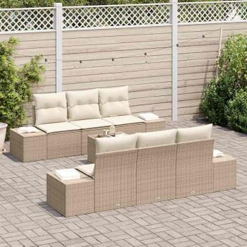 7-teiliges Garten Sofa Set mit Kissen Beige Poly Rattan