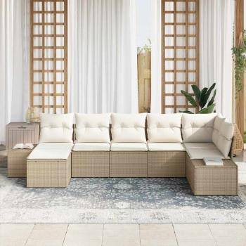 7-teiliges Garten-Sofa-Set mit Kissen in Beige Poly-Rattan
