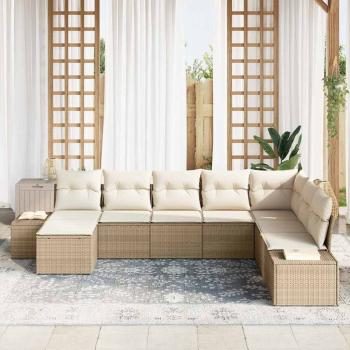 8-teiliges Garten Sofa Set mit Kissen Beige Poly Rattan