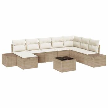 9-teiliges Garten Sofa Set mit Kissen Brown Poly Rattan