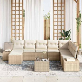 9-teiliges Garten Sofa Set mit Kissen Brown Poly Rattan