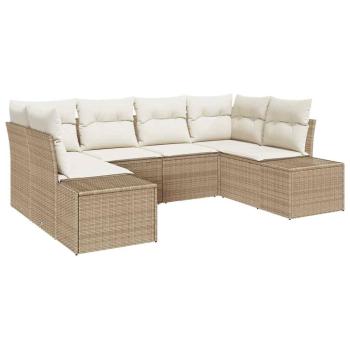 6-teiliges Garten Sofa Set mit Kissen Beige Poly Rattan