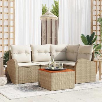 ARDEBO.de - 5-teilige Garten Sofagarnitur mit Kissen Beige Poly Rattan Akazie