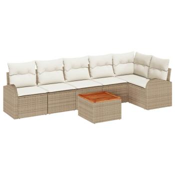7-teiliges Garten-Sofa-Set mit Kissen Beige Poly-Rattan Akazie