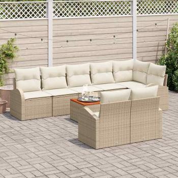 ARDEBO.de - 9-tlg. Garten-Sofagarnitur mit Kissen Beige Poly Rattan Akazie