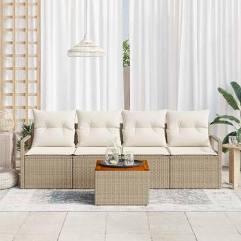 5-tlg. Garten-Sofagarnitur mit Kissen Beige Poly Rattan Akazie