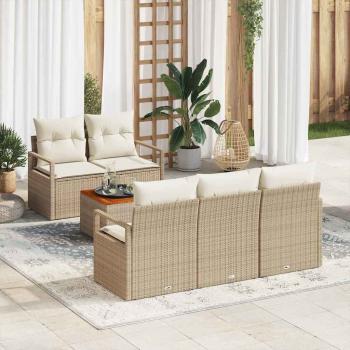 ARDEBO.de - 6-teilige Garten Sofa Set mit Kissen Beige Poly Rattan Akazie