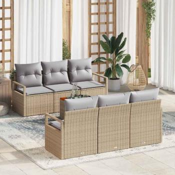 ARDEBO.de - 7-teiliges Garten Sofa Set mit Kissen Beige Poly Rattan Akazie