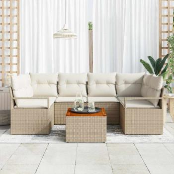 ARDEBO.de - 7-teiliges Garten-Sofa-Set mit Kissen Beige Poly-Rattan Akazie