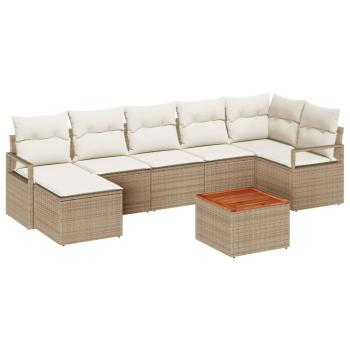 8-teiliges Garten Sofa Set mit Kissen Beige Poly Rattan Akazie