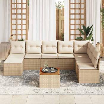9-teiliges Garten-Sofaset mit Kissen Beige Poly Rattan Akazie