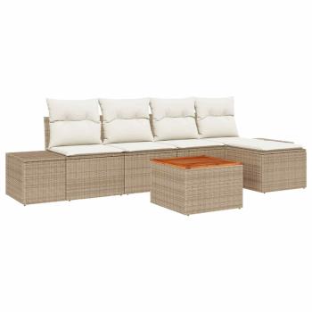 6-tlg. Garten-Sofagarnitur mit Kissen Beige Poly Rattan Akazie