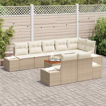 9-teiliges Garten-Sofa-Set mit Kissen Beige Poly Rattan Akazie