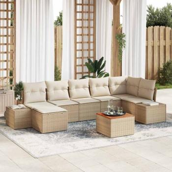 ARDEBO.de - 8-teiliges Garten Sofa Set mit Kissen Beige Poly Rattan Akazie