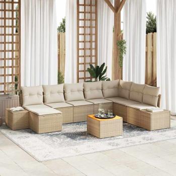 ARDEBO.de - 9-teiliges Garten Sofa Set mit Kissen Beige Poly Rattan Akazie