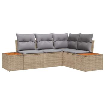ARDEBO.de - 4-tlg. Garten-Sofagarnitur mit Kissen Beige Poly Rattan Akazie