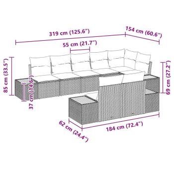 8-teiliges Garten Sofa Set mit Kissen Beige Poly Rattan Akazie