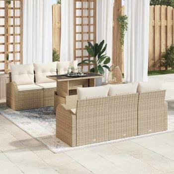 ARDEBO.de - 7-teiliges Garten Sofa Set mit Kissen Beige Poly Rattan