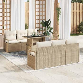 ARDEBO.de - 7-teiliges Garten Sofa Set mit Kissen Beige Poly Rattan