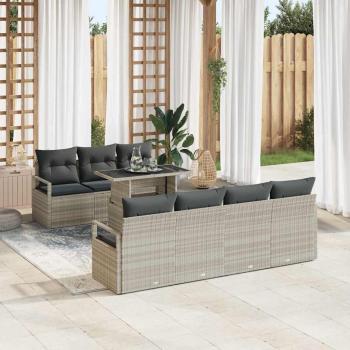 ARDEBO.de - Garten Sofa Set Set aus 4 Hellgrau Rattan Groß