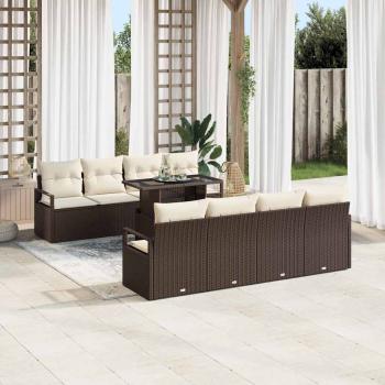 9-tlg. Garten-Sofagarnitur mit Kissen Braun Poly Rattan