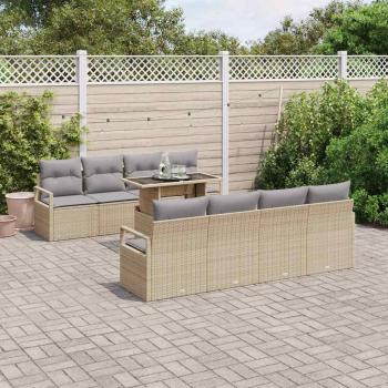 ARDEBO.de - 9-tlg. Garten-Sofagarnitur mit Kissen Beige Poly Rattan