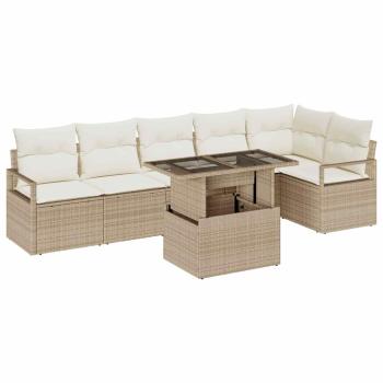 7-teilige Garten Sofa Set mit Kissen Beige Poly Rattan