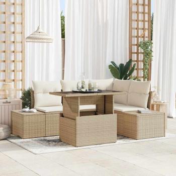 ARDEBO.de - 5-tlg. Garten-Sofagarnitur mit Kissen Beige Poly Rattan
