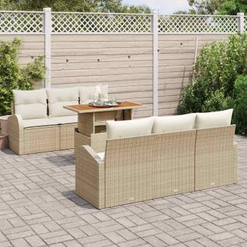 7-teiliges Garten-Sofa-Set mit Kissen Beige Poly Rattan