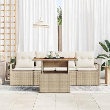 5-teiliges Garten Sofa Set mit Kissen Beige Poly Rattan