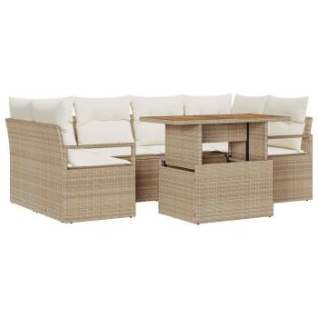 7-teiliges Garten Sofa Set mit Kissen Beige Poly Rattan