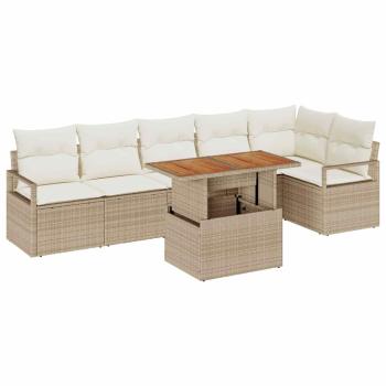 7-tlg. Garten-Sofagarnitur mit Kissen Beige Poly Rattan