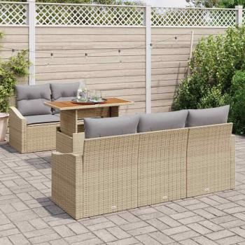 6-tlg. Garten-Sofagarnitur mit Kissen Beige Poly Rattan