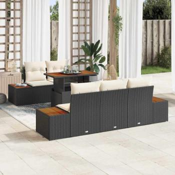 ARDEBO.de - 6-teiliges Garten Sofa Set mit Kissen in schwarzem Poly-Rattan